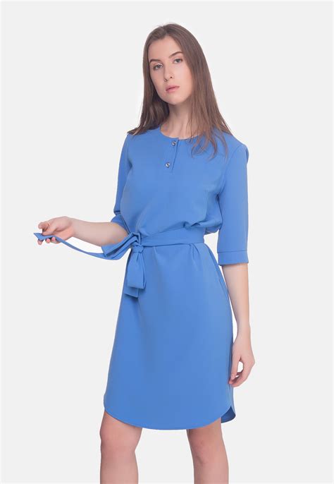 Платье с поясом нежно голубого цвета - MyAtelier