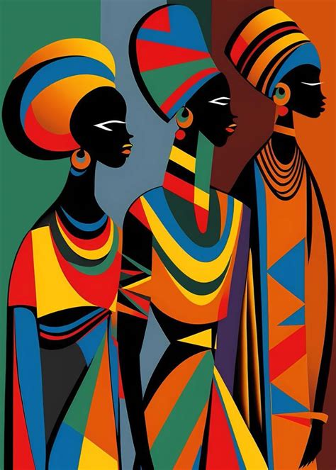 African Art Abstract Women Poster Picture Metal Print Paint By