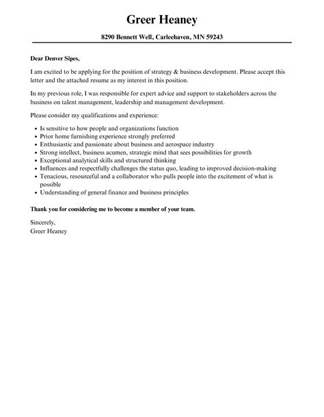 Strategy Business Development Cover Letter Velvet Jobs