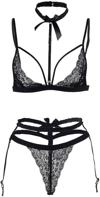 XQTX Lingerie Sexy Erotic Costume Sexy Open Bust Bra Set Choker Black Lace Black M Amazon Co Uk
