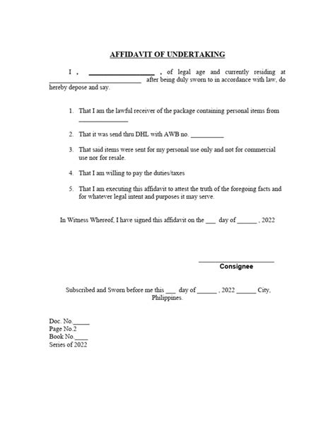 Affidavit Of Undertaking Format Pdf