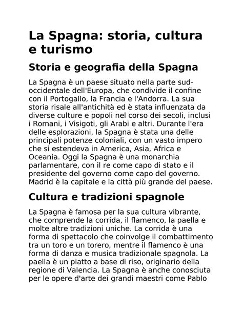 Riassunto La Spagna storia, cultura e turismo - La Spagna: storia