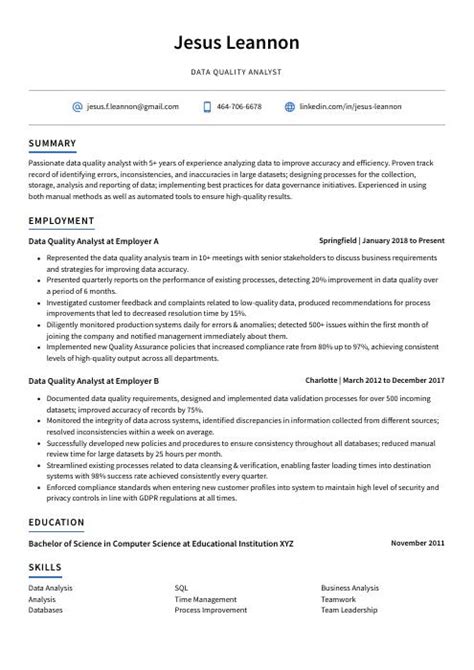 Data Quality Analyst Resume Cv Example And Writing Guide