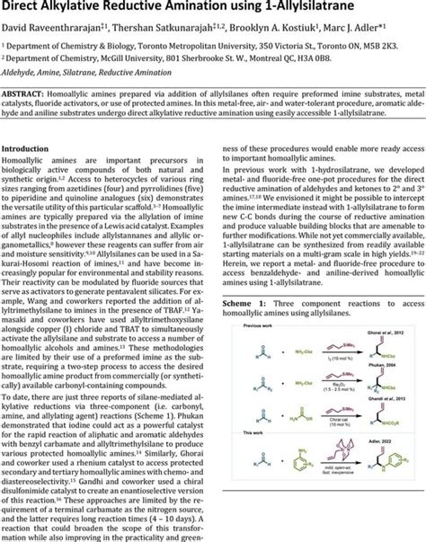 Direct Alkylative Reductive Amination Using 1 Allylsilatrane Organic