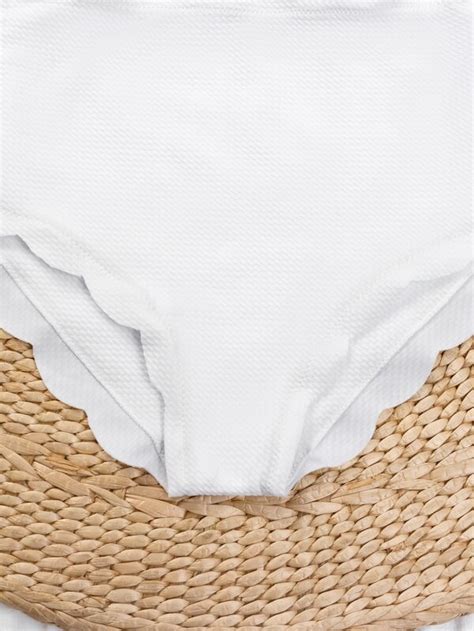 Textured Scallop Trim One Shoulder Bikini Swimsuit Shein Usa