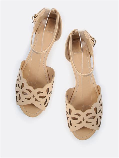 Floral Cut Ankle Sandals Nude Shein Sheinside