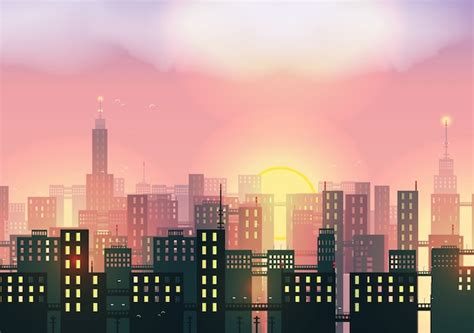 Cartoon Sunset City