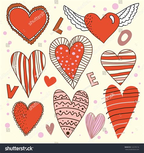 Cartoon Red Pink Design Hearts Set เวกเตอร์สต็อก ปลอดค่าลิขสิทธิ์