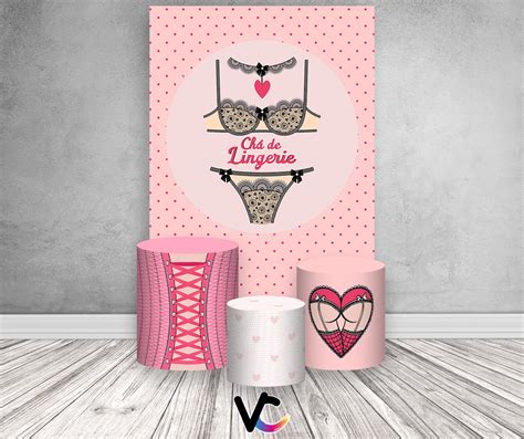 Painel De Festa Vertical X Trio De Capas Cilindro Ch De Lingerie Rosa Po S