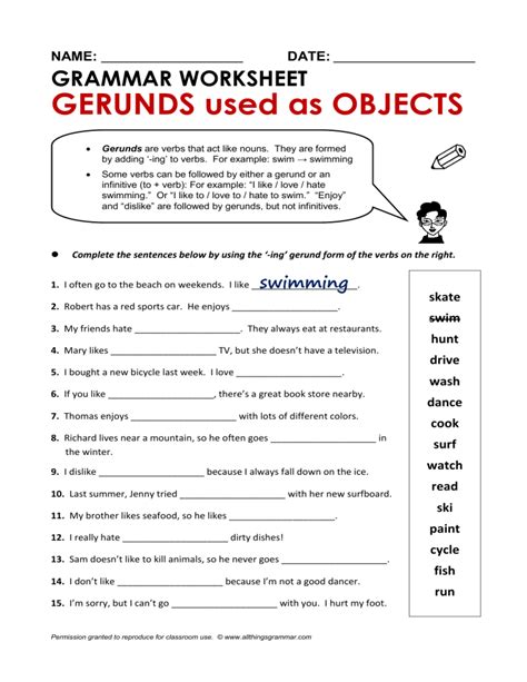 Gerunds Infinitives Worksheet Riset