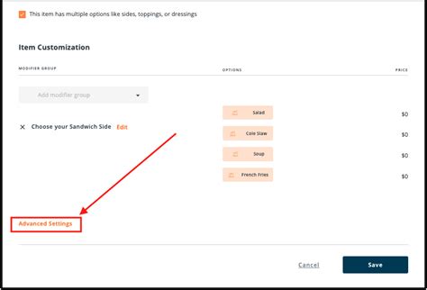Menu Items - Advanced Settings