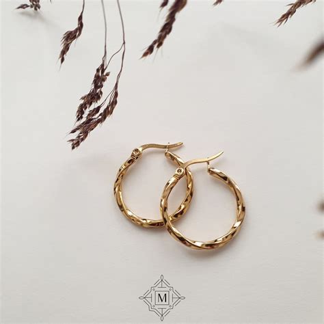 Gold Twisted Hoop Earrings, Women Gold Earrings, Gold Plated Earrings ...