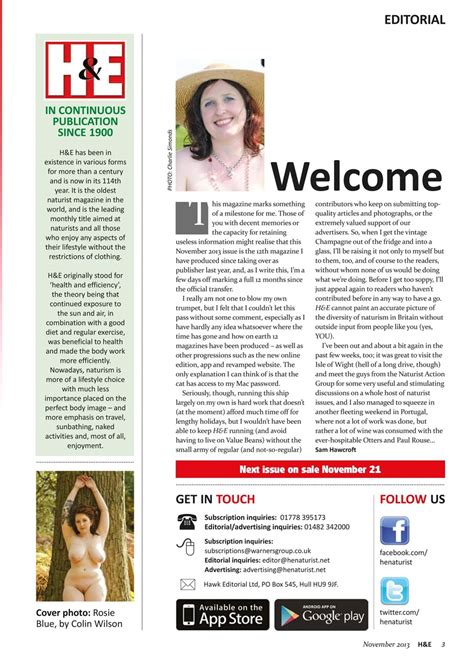 H E Naturist Magazine November 2013 Back Issue