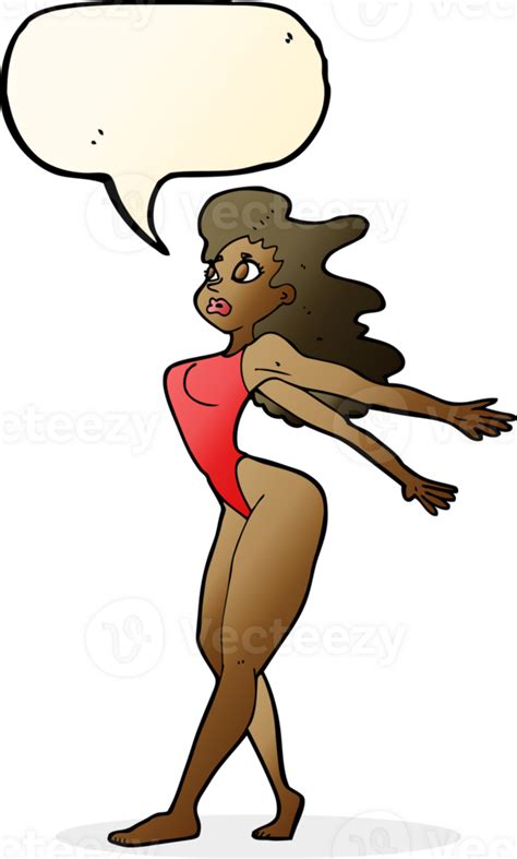 Cartoon Sexy Woman In Swimsuit With Speech Bubble 45277328 Png