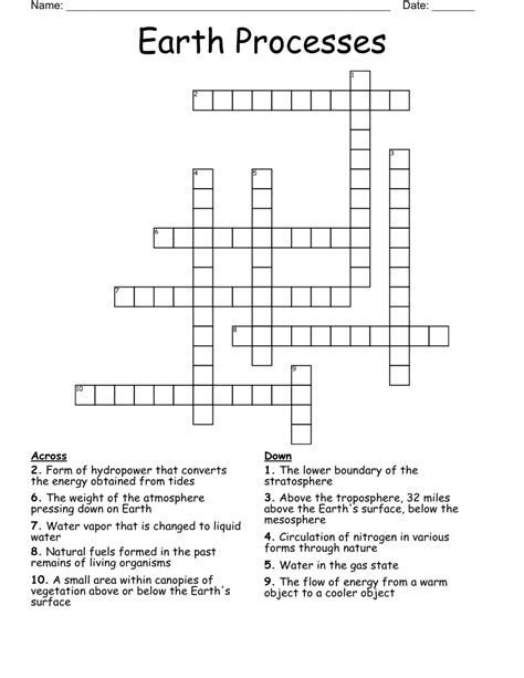 Earth Processes Crossword WordMint