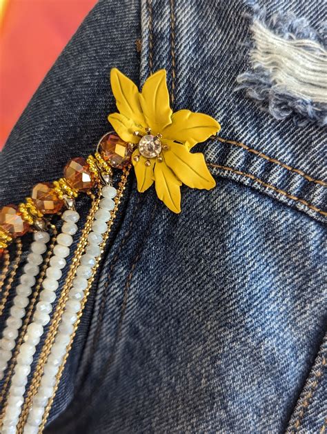 Colorful Flowers On Tull On A Med Blue Denim Jacket Embellished Denim