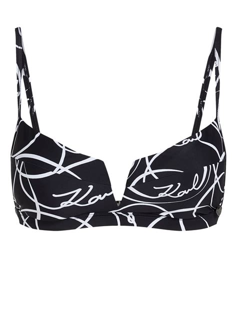Karl Lagerfeld Circle Print V Wire Bikini Top Black FARFETCH UK