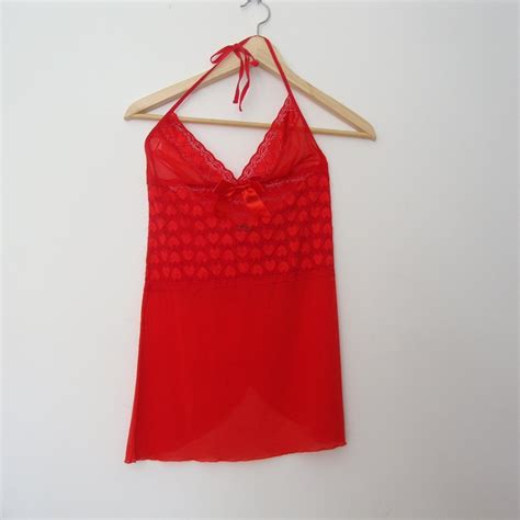 Red Vintage Lingerie Slip Dress Cut Out In Back Depop