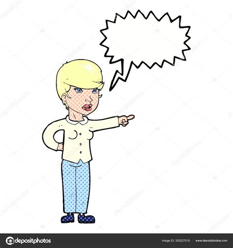 Cartoon Woman Pointing Finger Blame Speech Bubble Stock Vector Image By