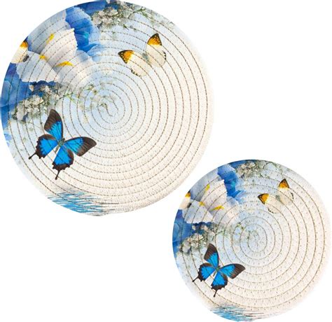 SKYSONIC Butterfly Pot Holders Trivets Set Of Heat Resistant Hot Pads For Kitchen Table