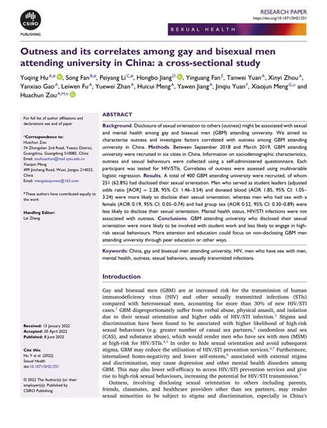 PDF Outness And Its Correlates Among Gay And Bisexual Men Attending