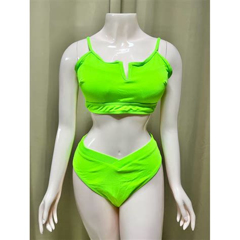 Plus Size Two Piece Swimsuit Bikini Set XL Neon Green Rib Type Shopee Philippines