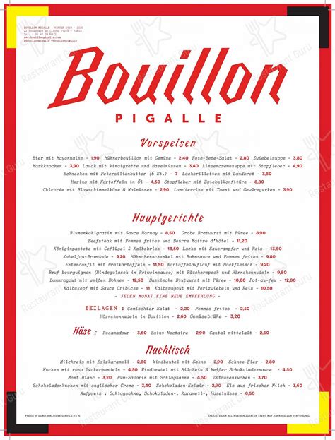 Menu At Bouillon Pigalle Restaurant Paris