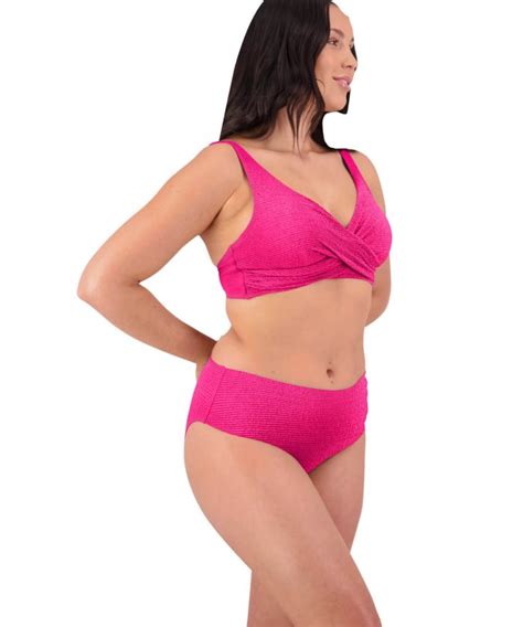 Retro Deco Underwired Wrap Bikini Top In Hot Pink Moontide Swimwear