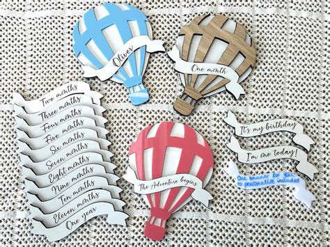 Hot Air Balloon Baby Monthly Milestone Set Customisable Baby S First Year Banners Baby Photo