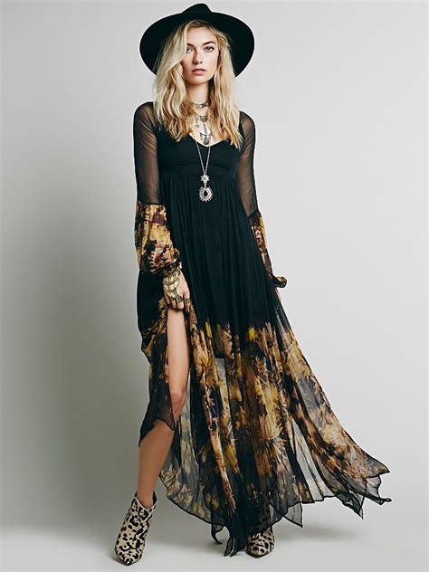 Boho Style Plus Size Women Maxi Dress Chiffon Floral Print Long Sleeve