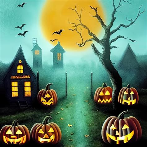 Premium Photo Jack O Lanterns Pumpkins Glowing At Spooky Mysterious Halloween Night Digital