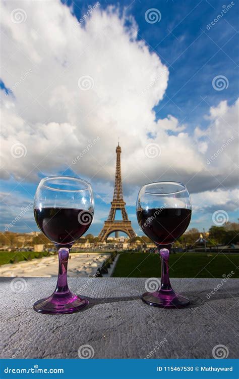 Red Wine In Paris France At The Eiffel Tower Stock Photo Image Of