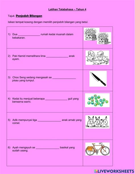 Latihan Penjodoh Bilangan Online Worksheet Live Worksheets Themelower