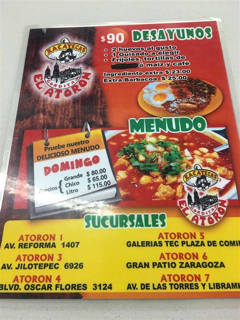 Carta del restaurante Gorditas El Atorón Ciudad Juarez Av Manuel