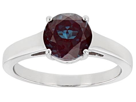 Blue Lab Created Alexandrite Rhodium Over Sterling Silver Solitaire