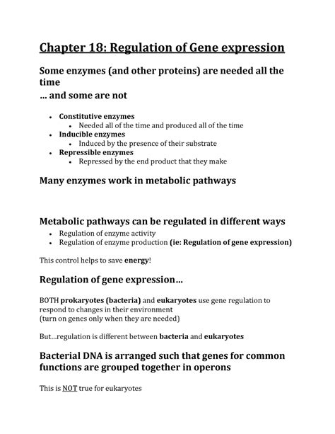 Chapter 18 - Regulation Of Gene Expression - Chapter 18: Regulation of