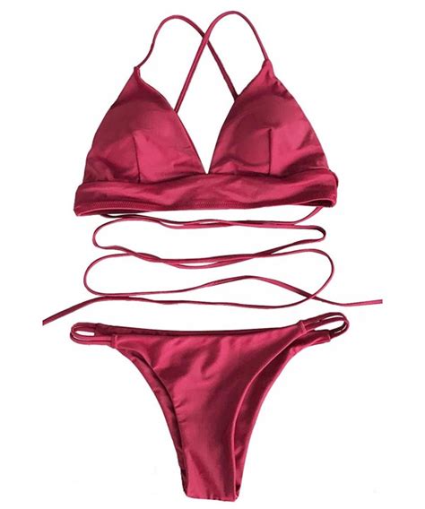 Women S Solid Color Sexy Cross Design Push Up Padding Bikini Sets