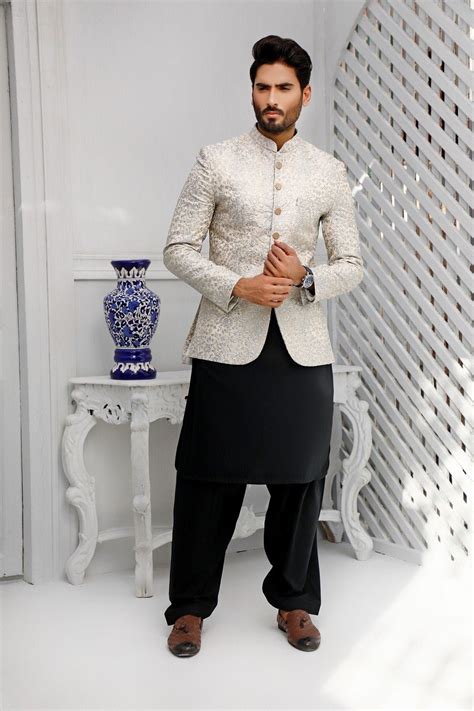 Formal Prince Coat For Men With Silver Embroidery On Off White Etsy