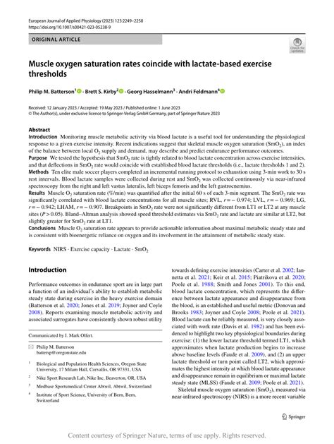 Muscle Oxygen Saturation Rates Coincide With Lactate Based Exercise