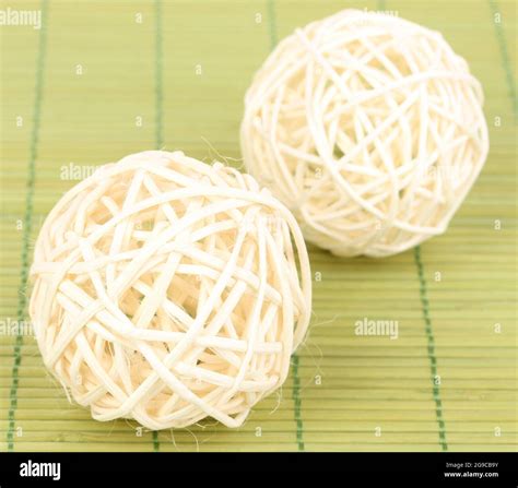 Wicker Bamboo Balls On Bamboo Mat Stock Photo Alamy