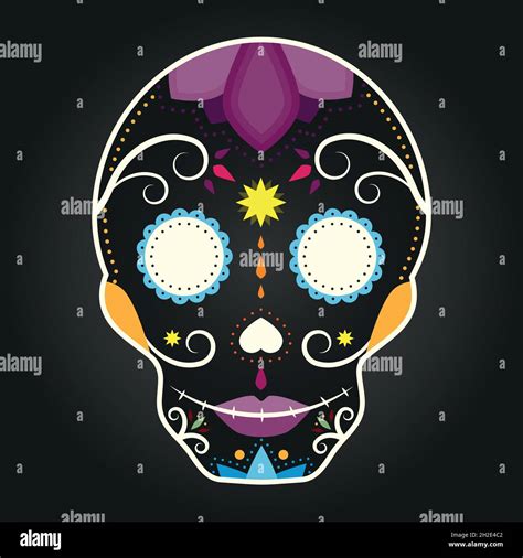 Colorful Skull Symbol Day Of The Dead Halloween Vector Illustration