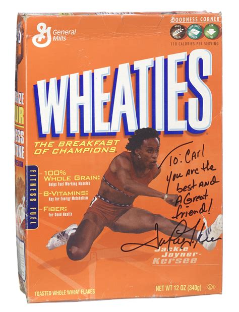 Wheaties box inscribed to Carl Lewis by Jackie Joyner-Kersee