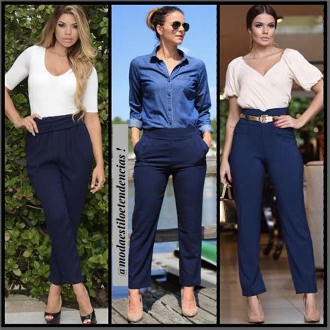 Calca Azul Marinho Combina Com Que Cor - Palazzo Blusa Combinacion Pantalon Azul Look Calça Azul-marinho