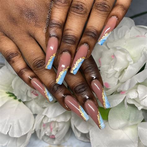 Nude Marble Painted Nails With Gold Foil Nails Nude Nails Gold Nails