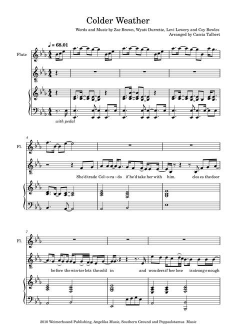 Colder Weather Arr Cascia Talbert By Zac Brown Band Sheet Music For