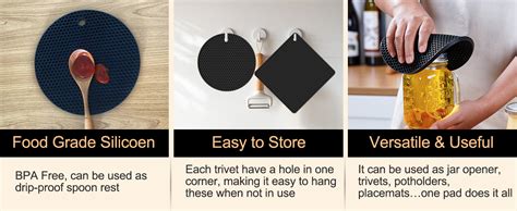 Amazon Yunlihua Silicone Trivet Mats Pack Hot Pads Pot Holders For Kitchen Heat