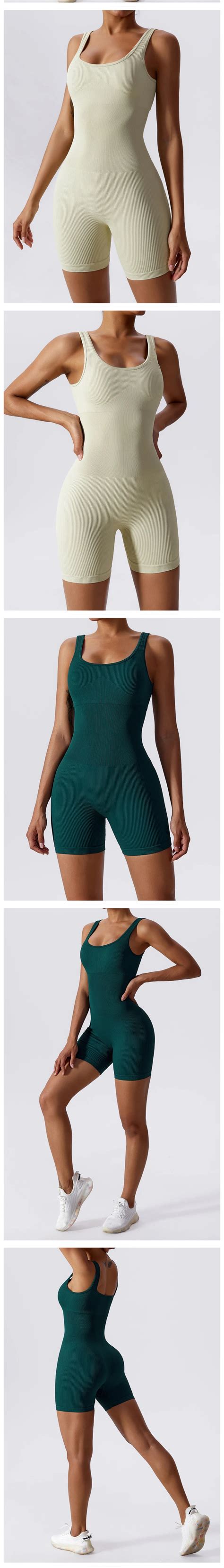 Customized Women Yoga Rompers Workout Ribbed Square Neck Sleeveless