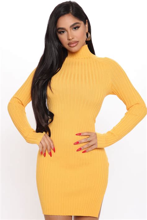 All Time High Sweater Mini Dress Mustard Fashion Nova