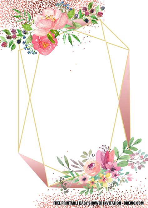 FREE Blush Floral Rose Gold Geometry Invitation Templates FREE