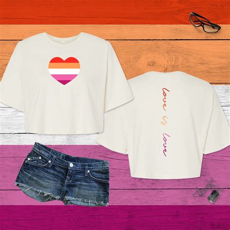 Lesbian Heart Flag Jersey Crop Tee Women S Soft Lesbian Cotton Top Love Is Love Aesthetic